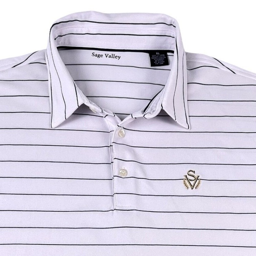 Sage Valley Polo Shirt Mens XL White Striped Bamboo Charcoal Golf Top